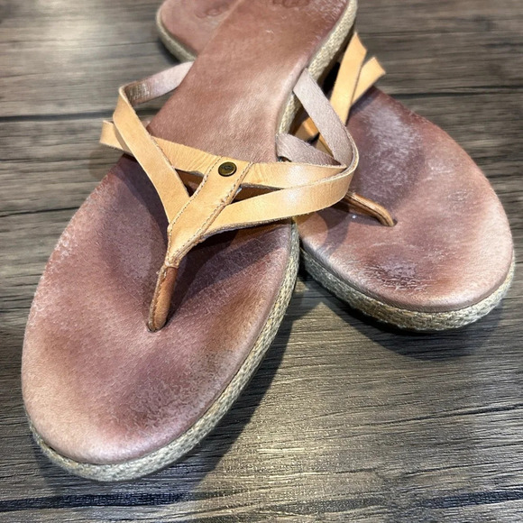 UGG Australia ANNICE Beige Leather Flip Flop Sandals 1016801  Size 10 - Picture 4 of 5